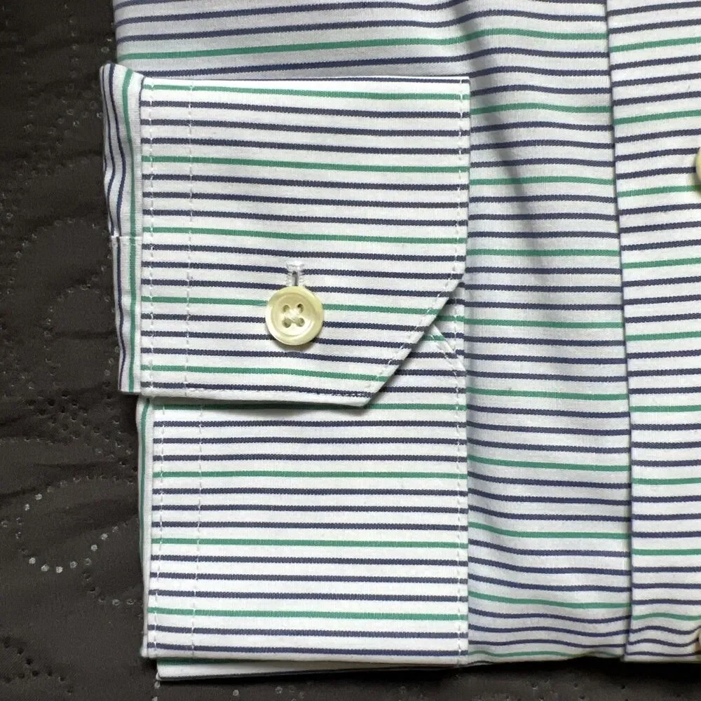 Paul Fredrick Non-Iron Two Ply Cotton Broadcloth Stripes Monogrammed EDE 16-34